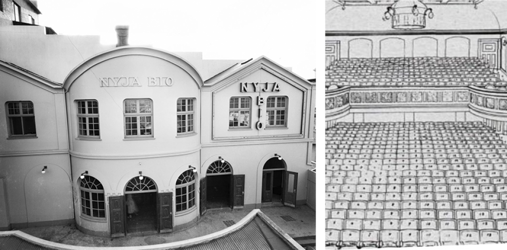 The two main movie houses in Reykjavík in the first half of the century, Gamla bíó (The Old Cinema) and Nýja bíó (The New Cinema).