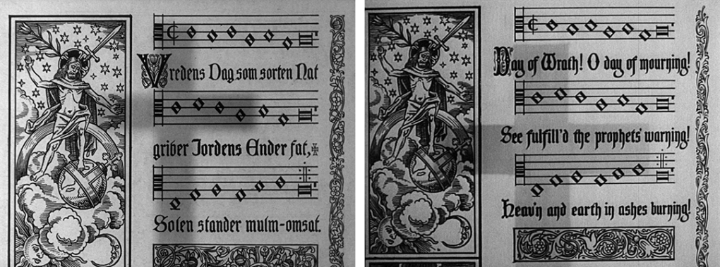 The Dies Irae hymn in the Danish and English version. Framegrabs from in 'Day of Wrath'.